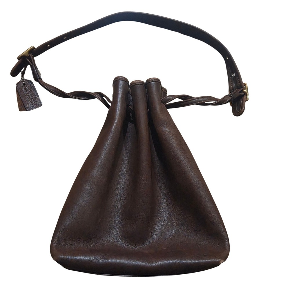 Coach Vintage 90s Mahogany Brown Leather Drawstring Bucket Bag 9952 Brass Buckle